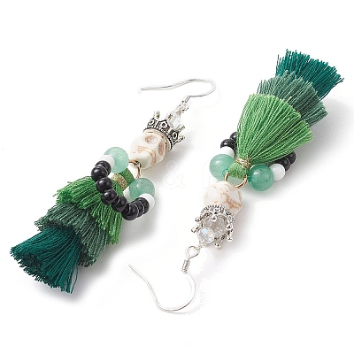 Dyed Synthetic Turquoise Tassel Pendants Earrings EJEW-TA00420-1