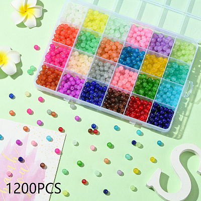 1200Pcs 24 Colors Baking Paint Imitation Jade Glass Round Bead Sets DGLA-YW0001-27-1