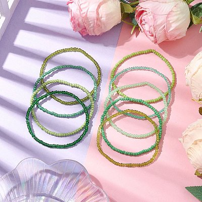 9Pcs Rondelle Glass Seed Beaded Stretch Bracelet Sets BJEW-JB10418-1