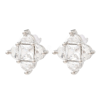Rhombus Brass Micro Cubic Zirconia Stud Earrings EJEW-L270-20P-02-1