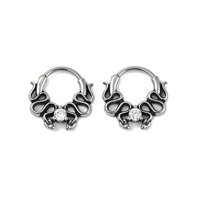 Snake 316 Surgical Stainless Steel Clear Cubic Zirconia Hoop Earrings EJEW-G416-39AS-1