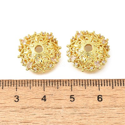 Flower Brass Micro Pave Clear Cubic Zirconia Bead Caps KK-V008-30G-1