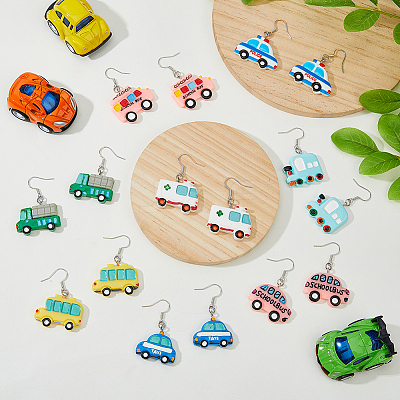 8 Pair 8 Style Resin Car Dangle Earrings with Iron Pins EJEW-AB00044-1