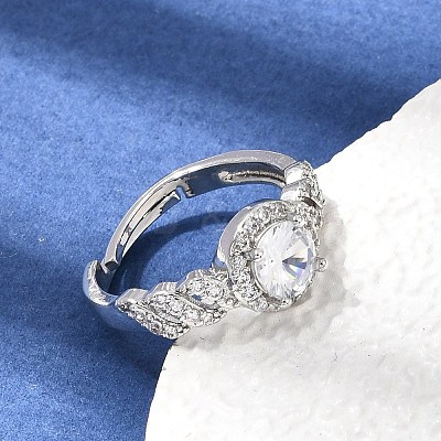 Brass Micro Pave Clear Cubic Zirconia Cuff Open Rings CU-CBA5C10-17P-1