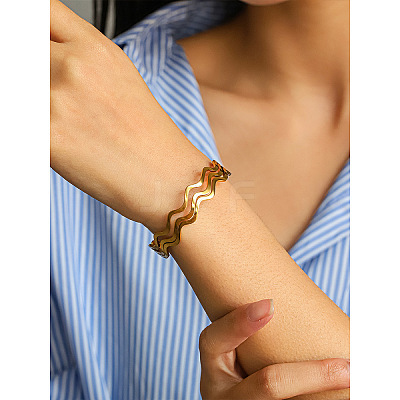 304 Stainless Steel Wavy 3-Line Cuff Bangles for Women WGF7EC5-01-1