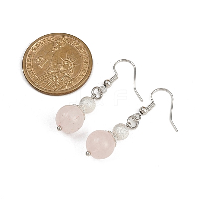 Brass Natural Rose Quartz Dangle Earrings EJEW-JE06588-01-1