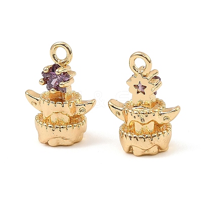 Brass Micro Pave Cubic Zirconia Charms KK-C155-17G-03-1