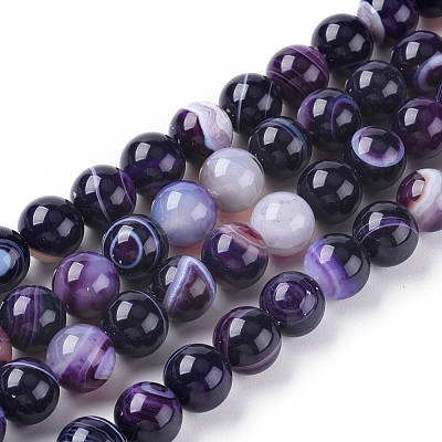 Natural Striped Agate/Banded Agate Beads Strands G-G582-10mm-52-1