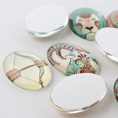 Colorful Flat Oval Constellation/Zodiac Sign Printed Glass Cabochons GGLA-A003-18x25-AC-1