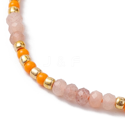 Bohemian Style Natural Sunstone & Glass Braided Bead Bracelet BJEW-JB10136-03-1
