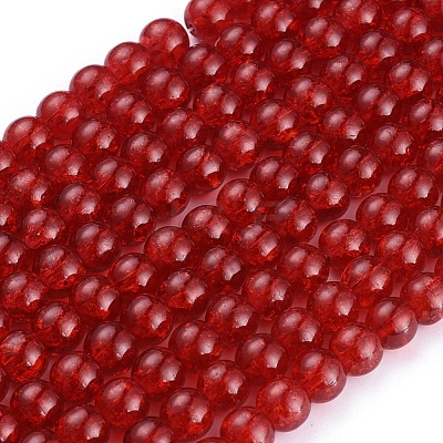 Red Crackle Glass Round Beads Strands X-CCG-Q001-8mm-13-1
