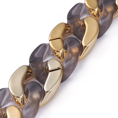Handmade Golden Plated CCB Plastic & Transparent Acrylic Cuban Link Chains AJEW-JB00681-02-1