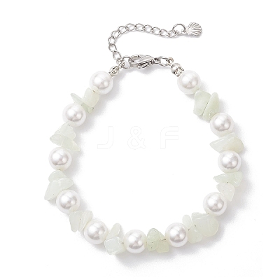 Natural New Jade Chip & Glass Shell Round Beaded Bracelets BJEW-JB12317-02-1