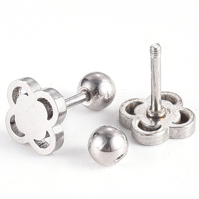 Tarnish Resistant 201 Stainless Steel Flower Barbell Cartilage Earrings EJEW-R147-15-1