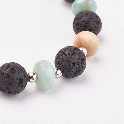 Natural Amazonite & Lava Rock Stretch Bracelets BJEW-JB03071-05-1
