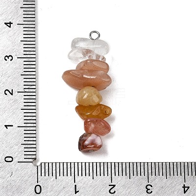 Gradient Color Natural Quartz Crystal & Natural Red Aventurine & Natural Sunstone & Natural Topaz Jade Chip Beaded Pendants PALLOY-JF02790-09-1