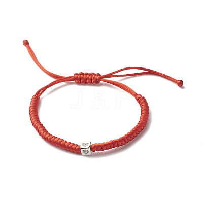 Cube with Heart Brass Micro Pave Cubic Zirconia Braided Bead Bracelets for Couples BJEW-JB06796-1