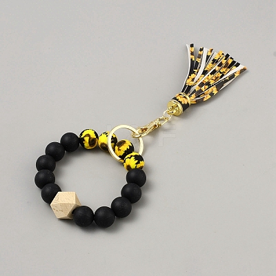 Silicone Round Beaded Keychain Wristlet AJEW-SZC0007-06B-1