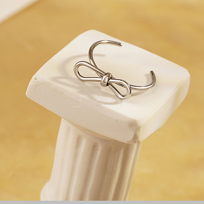 Stylish 304 Stainless Steel Bowknot Open Cuff Ring for Women Daily Wear GB8358-1-1