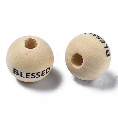 Printed Natural Wood European Beads WOOD-T019-45-1