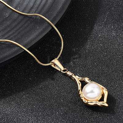 304 Stainless Steel with Acrylic Pearl Shell Shape Pendant Necklaces NJEW-G184-01G-1