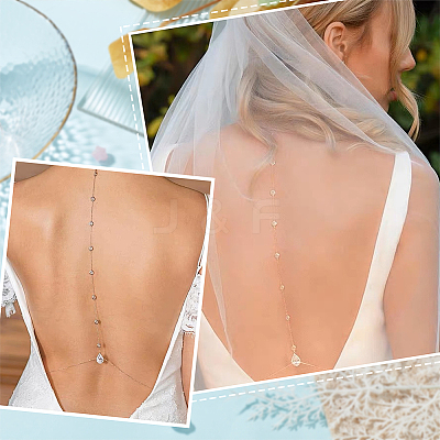 1Pc Clear Cubic Zirconia Teardrop Backdrop Necklace Body Chain NJEW-FG0001-02S-1