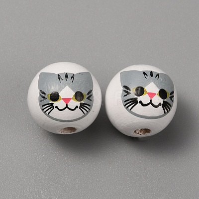 Printed Cat Wood European Beads WOOD-TAC0011-35A-1