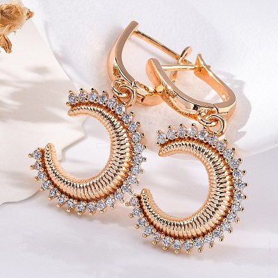 Brass Micro Pave Cubic Zirconia Hoop Earrings EJEW-K300-50G-02-1