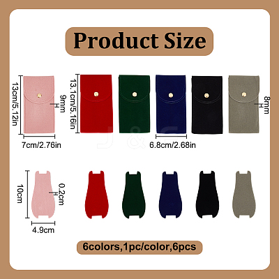 6Pcs 6 Colors Plush Cloth Watch Storage Pouches with Snap Button TP-DR0001-04-1