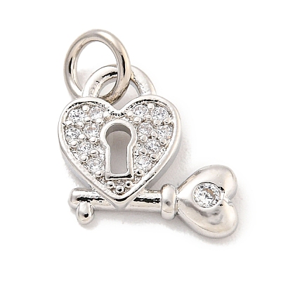 Rack Plating Brass Micro Pave Clear Cubic Zirconia Charms KK-Q814-05P-1