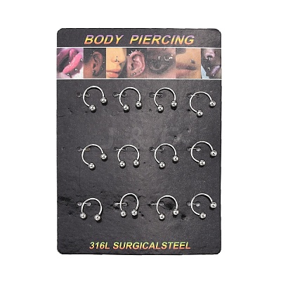Non-Tarnish 316L Surgical Stainless Steel Circular/Horseshoe Barbell with Round Ball AJEW-P002-07-1
