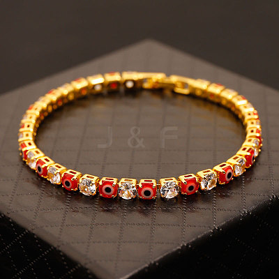 Brass & Clear Cubic Zirconia & Resin Evil Eye Tennis Bracelets for Women FS-WG6CA97-19-1