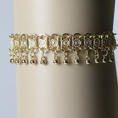 Alloy Round Bead Tassel Anklets for Women FS-WG4554C-01-1