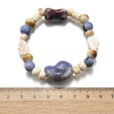 Handmade Porcelain Beads & Synthetic Howlite Beads Stretch Bracelets for Women BJEW-D307-01C-1