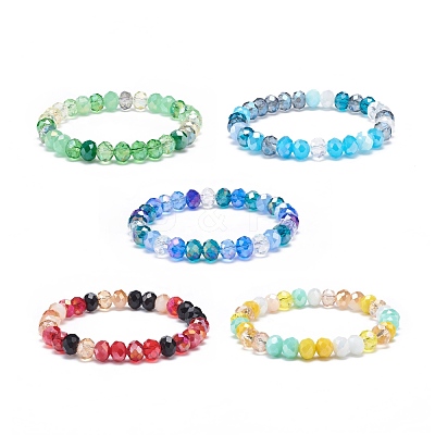 Glass Rondelle Beaded Stretch Bracelet for Women BJEW-JB08709-1