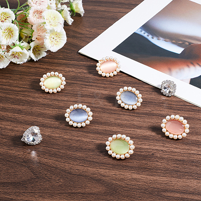 8Pcs 5 Styles Resin & ABS Imitation Pearl & Iron & Glass Shoe Buckle Clips FIND-CP0002-95-1