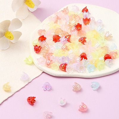 6-Petal Imitation Jelly Acrylic Bead Caps JACR-FS0001-02-1