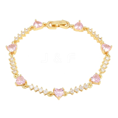 Brass Pave Cubic Zirconia Heart Link Chain Bracelets for Women KK-CBA68DA-10G-02-1