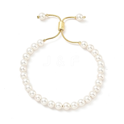 Shell Pearl Beaded Slider Bracelet with Brass Snake Chain X-BJEW-B066-01B-01-1
