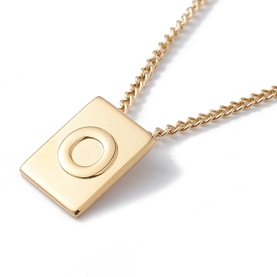 Stainless Steel Initial Letter Rectangle Pendant Necklace for Men Women NJEW-E090-01G-15-1