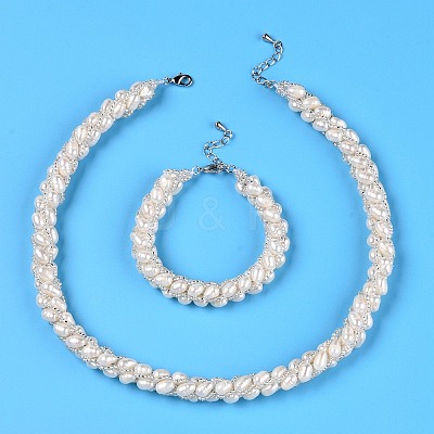 Natural Cultured Freshwater Pearl Beads Necklaces & Bracelets Jewelry Sets SJEW-N039-01-1
