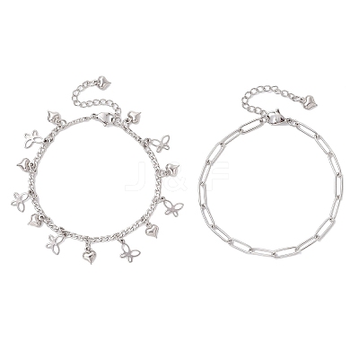 304 Stainless Steel Paperclip & Figaro Chain Bracelets for Women BJEW-JB12445-04-1