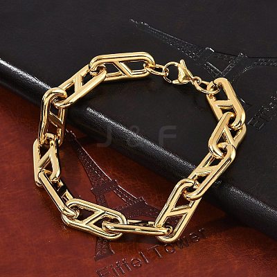 304 Stainless Steel Oval Link Chain Bracelets for Women Men BJEW-F488-49C-G-1