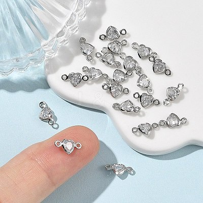 SHEGRACE Brass Pave Clear Cubic Zirconia Heart Connector Charms XGRQ2O907-448P-1