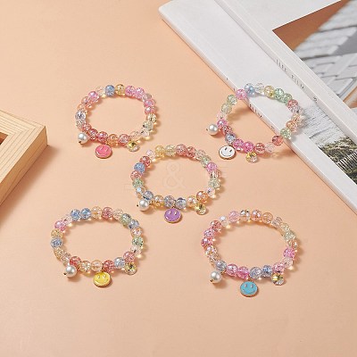 Bling Galss Round Beaded Stretch Bracelet BJEW-JB09242-1