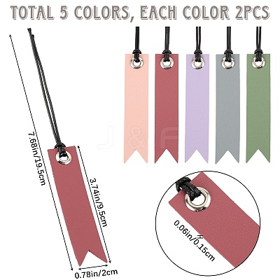 10Pcs 5 Colors Leather Bookmarks AJEW-CP0007-56-1