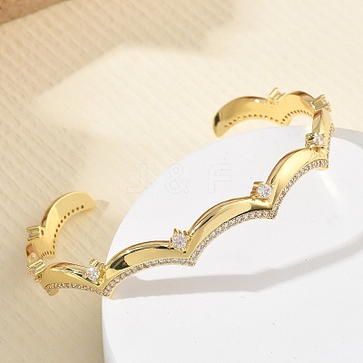 Brass Micro Pave Clear Cubic Zirconia Cuff Bangles for Women BJEW-A172-04G-1