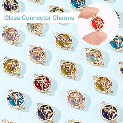 32Pcs 8 Colors Glass Connector Charms GLAA-AR0001-31-1
