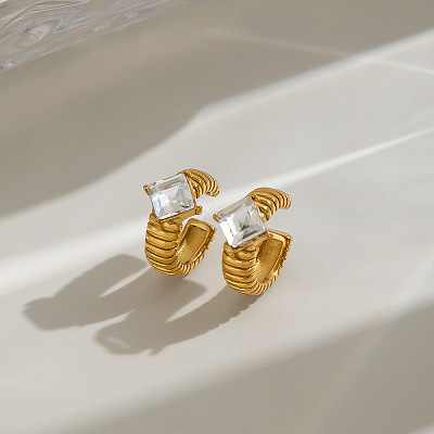 304 Stainless Steel Pave Cubic Zirconia Cuff Earrings for Women QV5196-3-1
