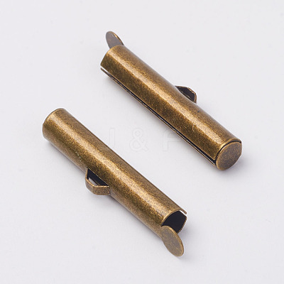Brass Slide On End Clasp Tubes X-KK-P031-12AB-1